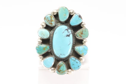 Native America Navajo Sterling Silver Kingman Turquoise Ring By Geraldine James.
