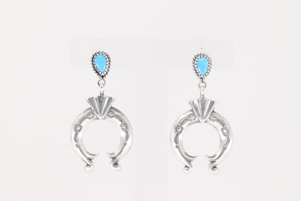 Native America Navajo Sterling Silver Turquoise Naja Post / Dangling Earring's By Adrienne Garcia.