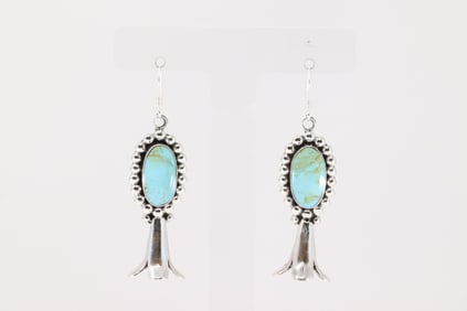 Native America Navajo Sterling Silver Turquoise Blossom Dangling Earring's By Charlene Yazzie.