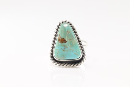 Native America Navajo Sterling Silver Kingman Turquoise Ring By Dixon.