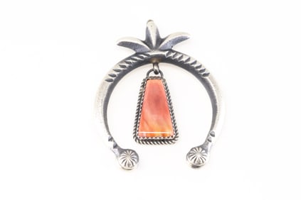 Native America Navajo Sterling Silver Spiny Oyster Naja Pendant By Valerie Cayatineto.