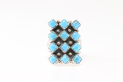 Native America Navajo Sterling Silver Turquoise Ring By Verley Betone.