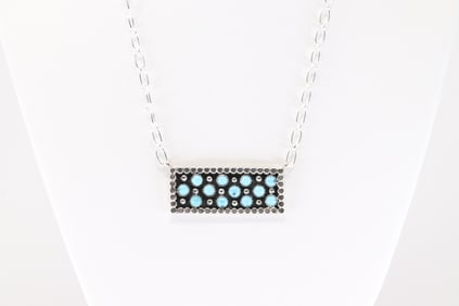 Native America Navajo Sterling Silver Turquoise Necklace By Kenny Lonjose.
