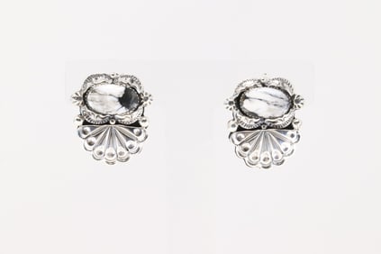 Native America Navajo Sterling Silver White Buffalo Post Earring's By Marie Bahe.