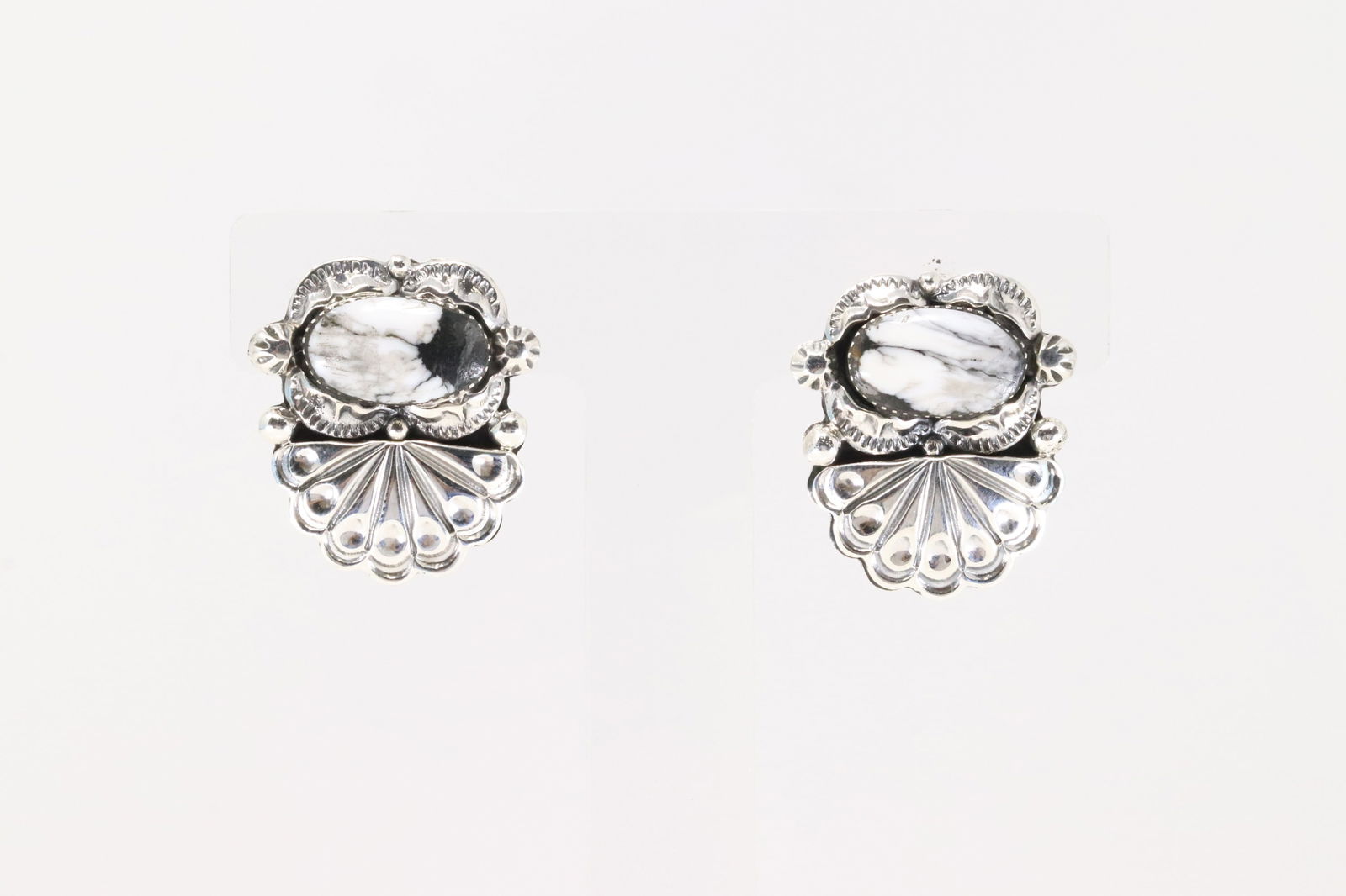 Native America Navajo Sterling Silver White Buffalo Post Earring's By Marie Bahe. (1 of 4)