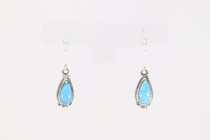 Native America Navajo Sterling Silver Turquoise Dangling Earring's By Sharon McCarthy.