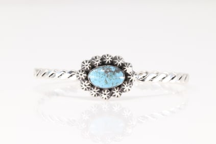 Native America Navajo Sterling Silver Turquoise Bracelet Cuff By Sadie Jim.