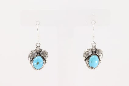Native America Navajo Sterling Silver Turquoise Dangling Earring's By Sharon McCarthy.