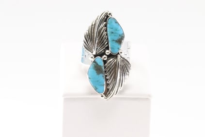 Native America Navajo Sterling Silver Turquoise Ring Leaf By Gregg Yazzie.