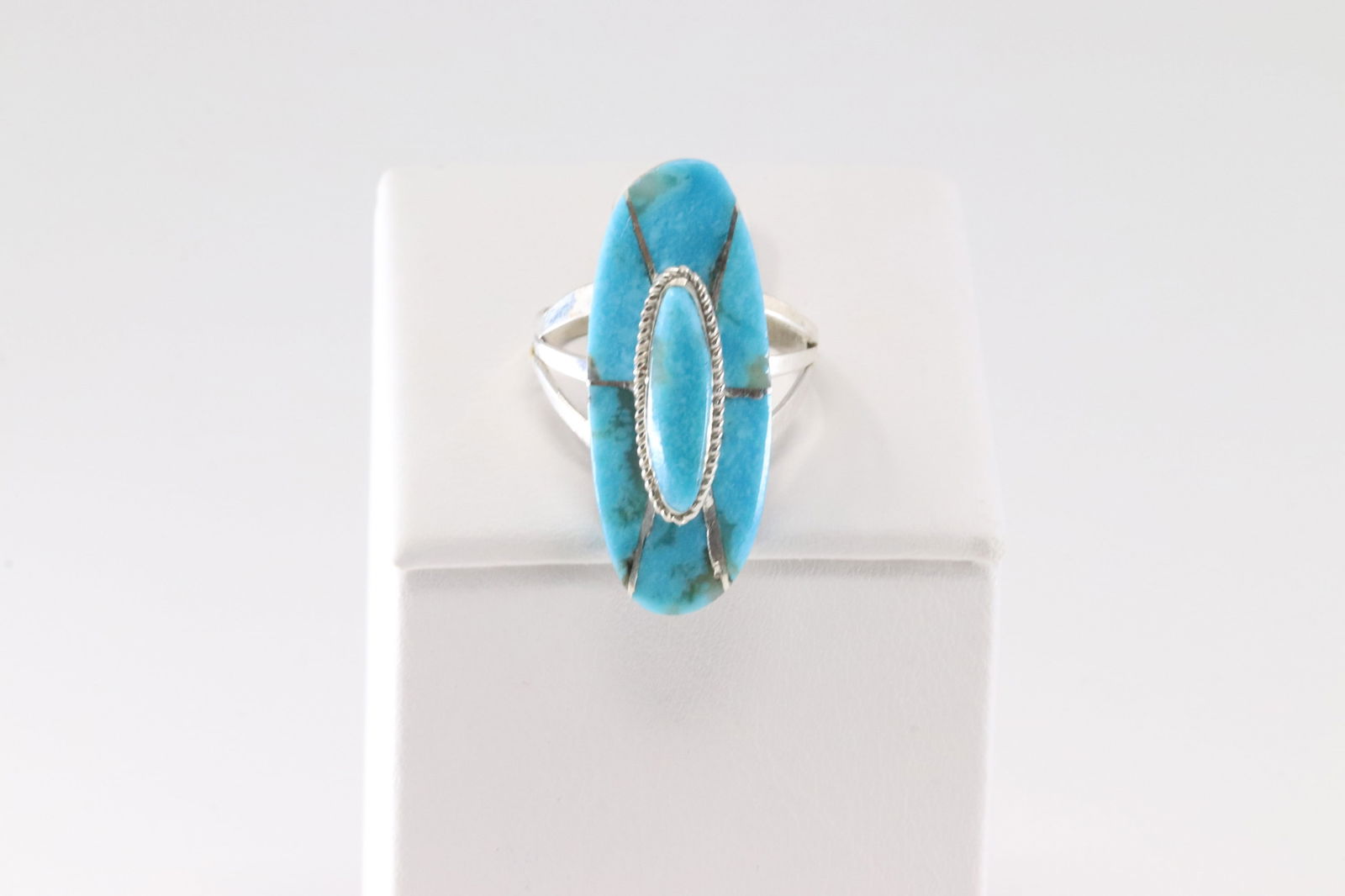 Native America Navajo Sterling Silver Turquoise Ring Inlay Fredick Manuelito. (1 of 3)