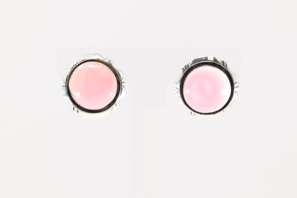 Native America Navajo Sterling Silver Pink Conch Shell Post Earring's By Phylis A.Smith.