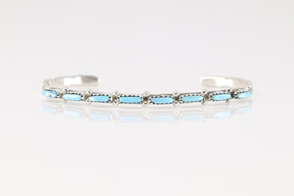 Native America Zuni Sterling Silver Turquoise Bracelet Cuff By Murray Hannaweeka.