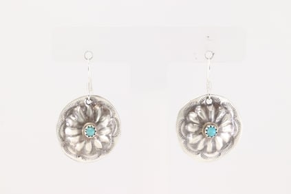 Native America Navajo Sterling Silver Turquoise Conch Dangling Earring's By Joan Ryan Begay.