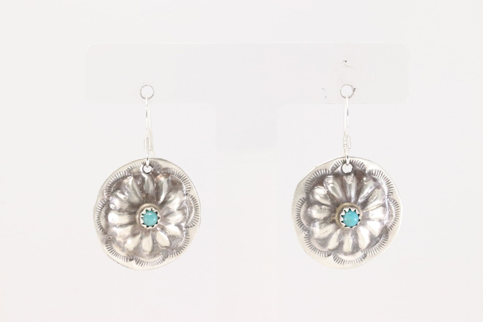 Native America Navajo Sterling Silver Turquoise Conch Dangling Earring's By Joan Ryan Begay.: This is a Native America Navajo Sterling Silver Turquoise Conch Dangling Earring's By Joan Ryan Begay.