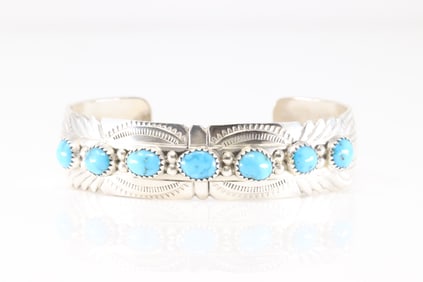 Native America Navajo Sterling Silver Turquoise Bracelet Cuff By David Segar.