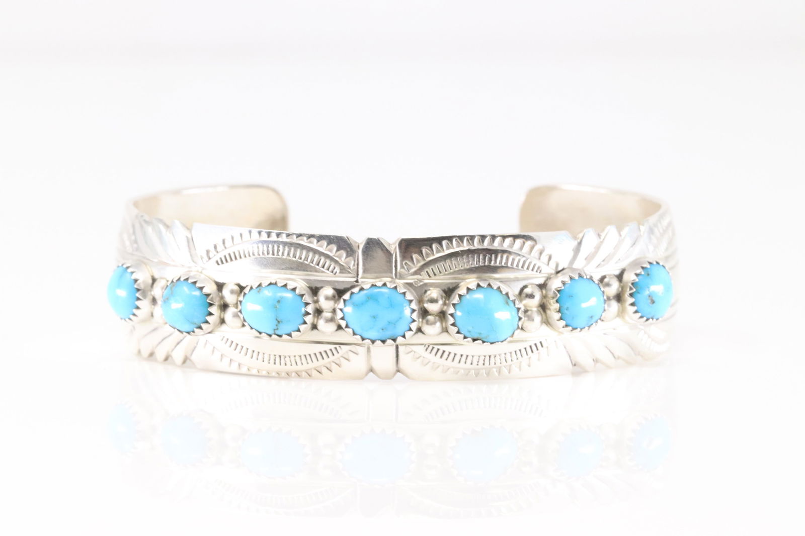 Native America Navajo Sterling Silver Turquoise Bracelet Cuff By David Segar.: This is a Native America Navajo Sterling Silver Turquoise Bracelet Cuff By David Segar.