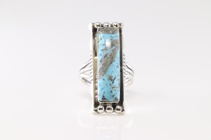 Native America Navajo Sterling Silver Turquoise Ring By Larson Lee.