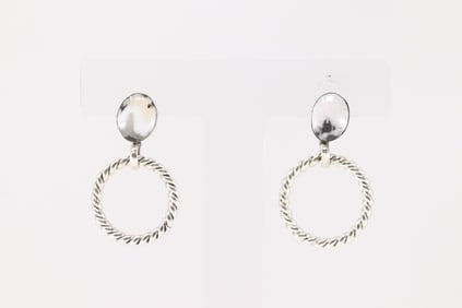 Native America Navajo Sterling Silver White Buffalo Hoop Post Earring's By Annette Martinez.