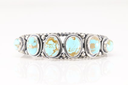 Native America Navajo Sterling Silver Kingman Turquoise Bracelet Cuff By Bob Becenti.