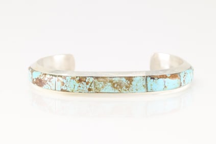 Native America Navajo Sterling Silver Number 8 Turquoise Inlay Bracelet Cuff By Brandon Etcitty.
