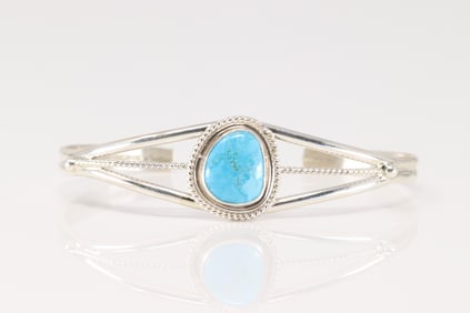 Native America Navajo Sterling Silver Turquoise Bracelet Cuff By P.Skeets.