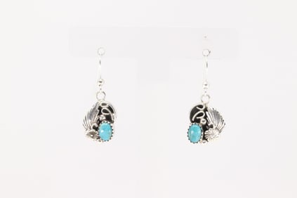 Native America Navajo Sterling Silver Kingman Turquoise Dangling Earring's By Jamson Belin.