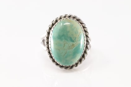 Native America Navajo Sterling Silver Turquoise Ring By C.