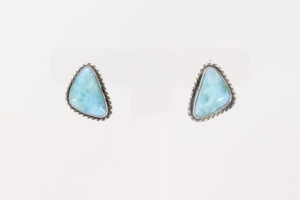 Native America Navajo Sterling Silver Larimar Post Earring's By Elouise Kee.