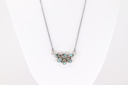 Native America Navajo Sterling Silver Kingman Turquoise Necklace By Maxine Ramirez.