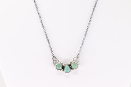 Native America Navajo Sterling Silver Kingman Turquoise Necklace By Maxine Ramirez.