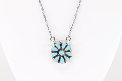Native America Navajo Sterling Silver Kingman Turquoise Necklace By Alicia Wilson.