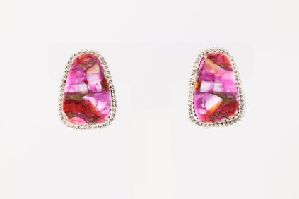 Native America Navajo Sterling Silver Dahlia Stone Post Earring's By Gabi Jim.