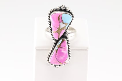 Native America Navajo Sterling Silver Cotton Candy Ring By Eugene Belone.