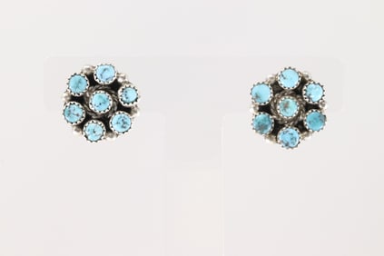 Native America Navajo Sterling Silver Kingman Turquoise Post Earring's By Maxine Ramirez.