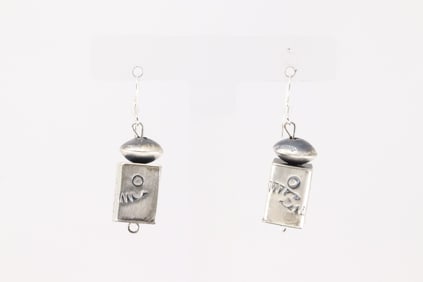 Native America Navajo Sterling Silver Stamped Pearl Beaded Dangling Earring's By Tysha Aparicio.