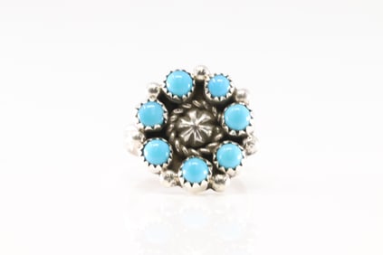 Native America Navajo Sterling Silver Turquoise Ring By F.B.