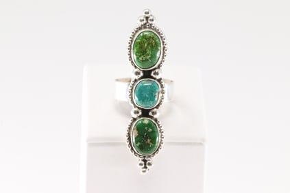Native America Navajo Sterling Silver Sonora Gold Turquoise Ring 3 Stone By S.