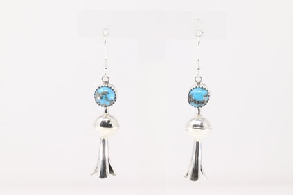 Native America Navajo Sterling Silver Turquoise Blossom Dangling Earring's By Vernon Tsosie.
