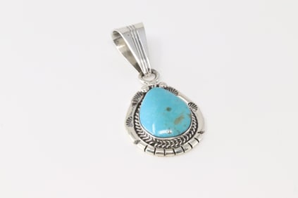 Native America Navajo Sterling Silver Turquoise Pendant By Samuel Yellowhair.