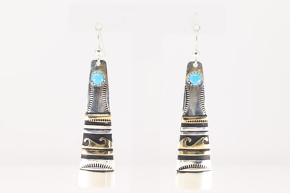 Native America Navajo Sterling Silver Turquoise Dangling Earring's By T&R Singer.