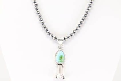 Native America Navajo Sterling Silver Sonora Gold Turquoise Blossom Necklace By Samuel Yellowhair.
