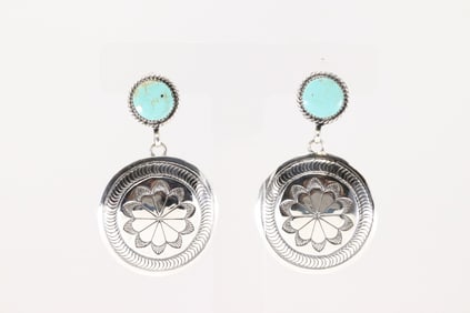 Native America Navajo Sterling Silver Turquoise Post / Dangling Earring's By Annette Martinez.