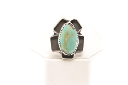 Native America Navajo Sterling Silver Turquoise Ring By R.S.