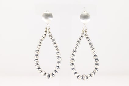 Native America Navajo Sterling Silver Pearl Beaded Post / Dangling Earring's By Dorinda Mariano.