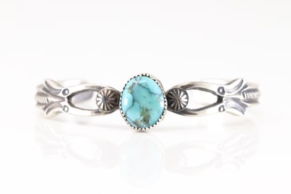 Native America Navajo Sterling Silver Turquoise Bracelet Cuff By Eva & Linberg Billah.