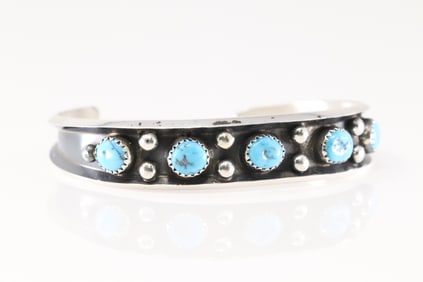 Native America Navajo Sterling Silver Turquoise Bracelet Cuff By Paul Largo.