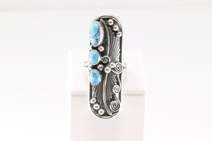 Native America Navajo Sterling Silver Turquoise Ring By Charlene Yazzie.