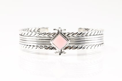Native America Navajo Sterling Silver Pink Conch Shell Bracelet Cuff By Gregg Yazzie.