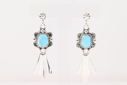 Native America Navajo Sterling Silver Turquoise Post / Dangling Earring's By Loretta Delgarito.
