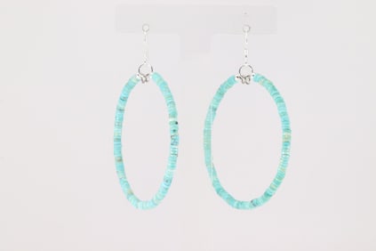 Native America Navajo Sterling Silver Turquoise Hoop Dangling Earring's.